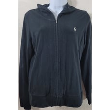 Polo By Ralph Lauren Black Full Zipper Hoodie Jacket Medium Lightweight Soft