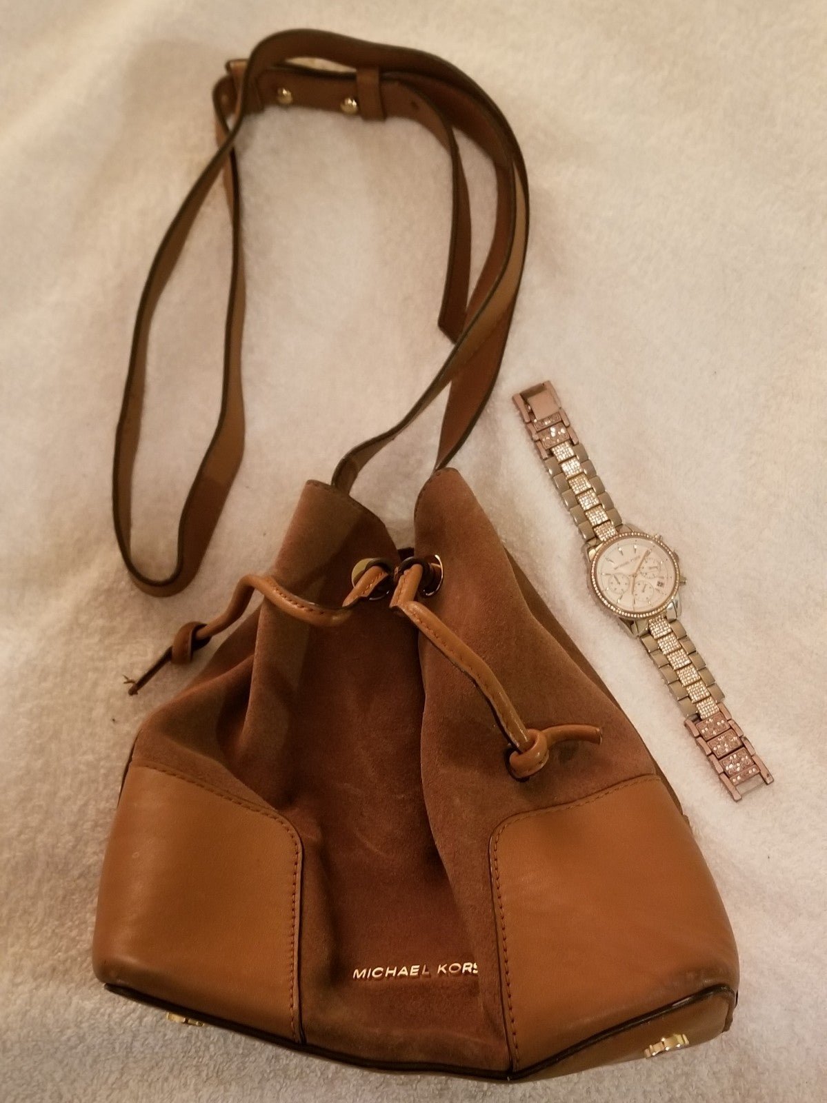 MICHAEL KORS SHOULDER BAG w/ MK RITZ PAVE TWO-TONE WATCH - BEAUTIFUL GIFT SET!