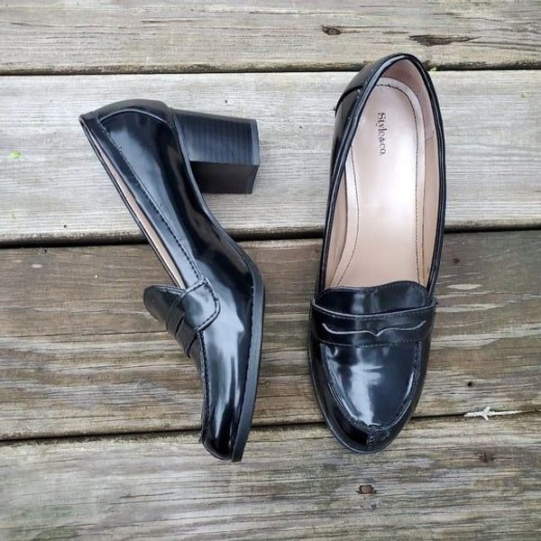 Vintage 90s y2k Bratz Black Vegan Faux Leather Chunky Heeled Punk Penny Loafers