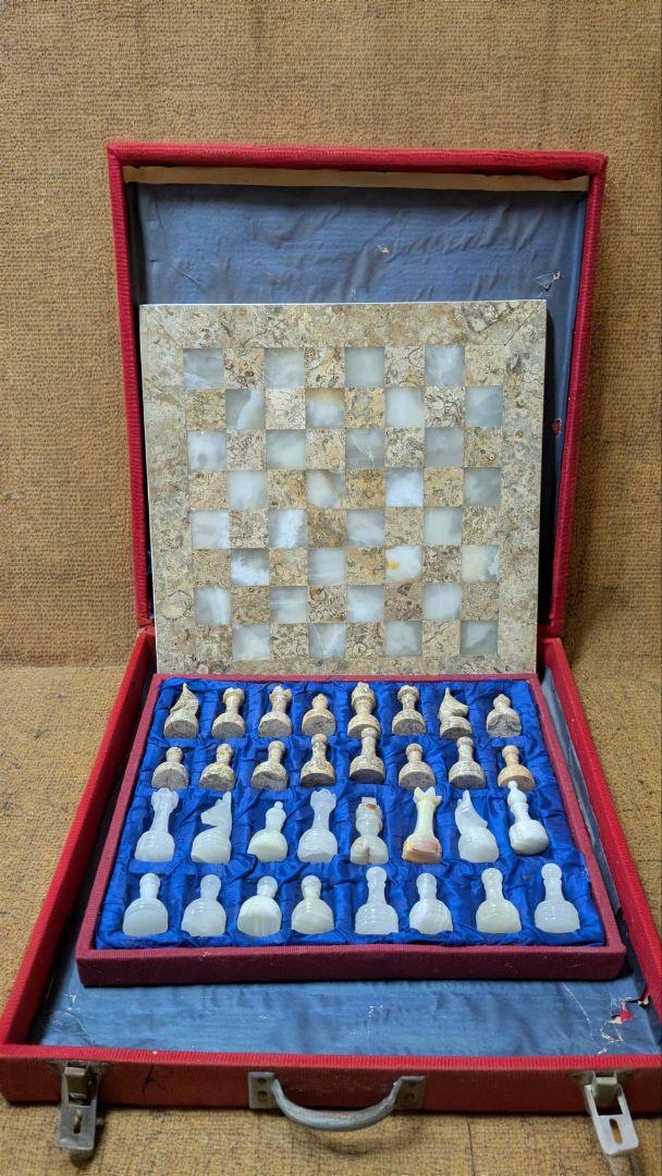 Antique Pakistani Chess Set with Red Case