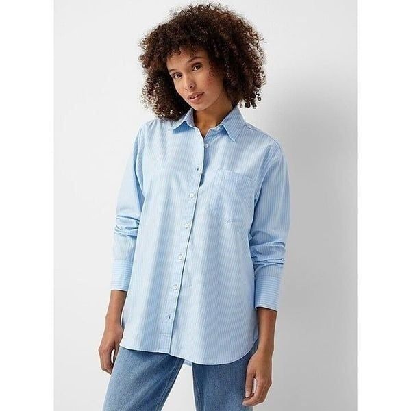 Outerknown Pinstripe Sydney Boyfriend Shirt Size Small Blue
