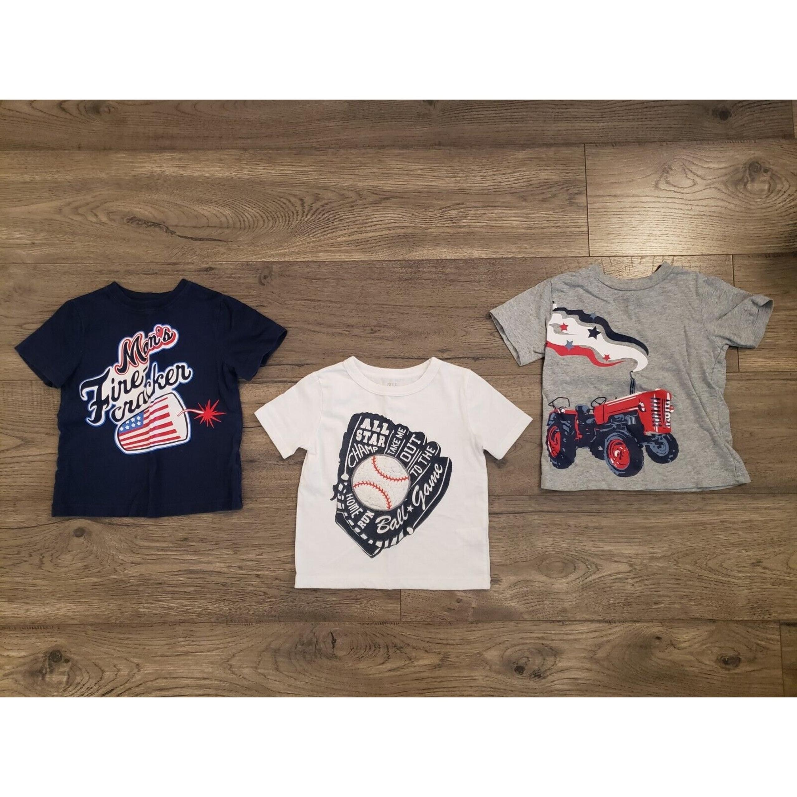 Baby Boys T-Shirts 2T Short Sleeve Tops Tees Grey Patriotic Red Blue Lot of 3