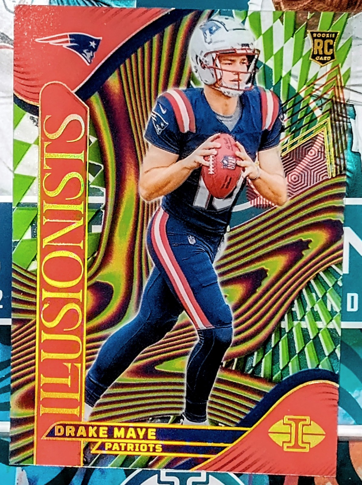 2024 Panini Illusions Drake Maye Illusionists #2 Acetate Red /199 + BASE #59