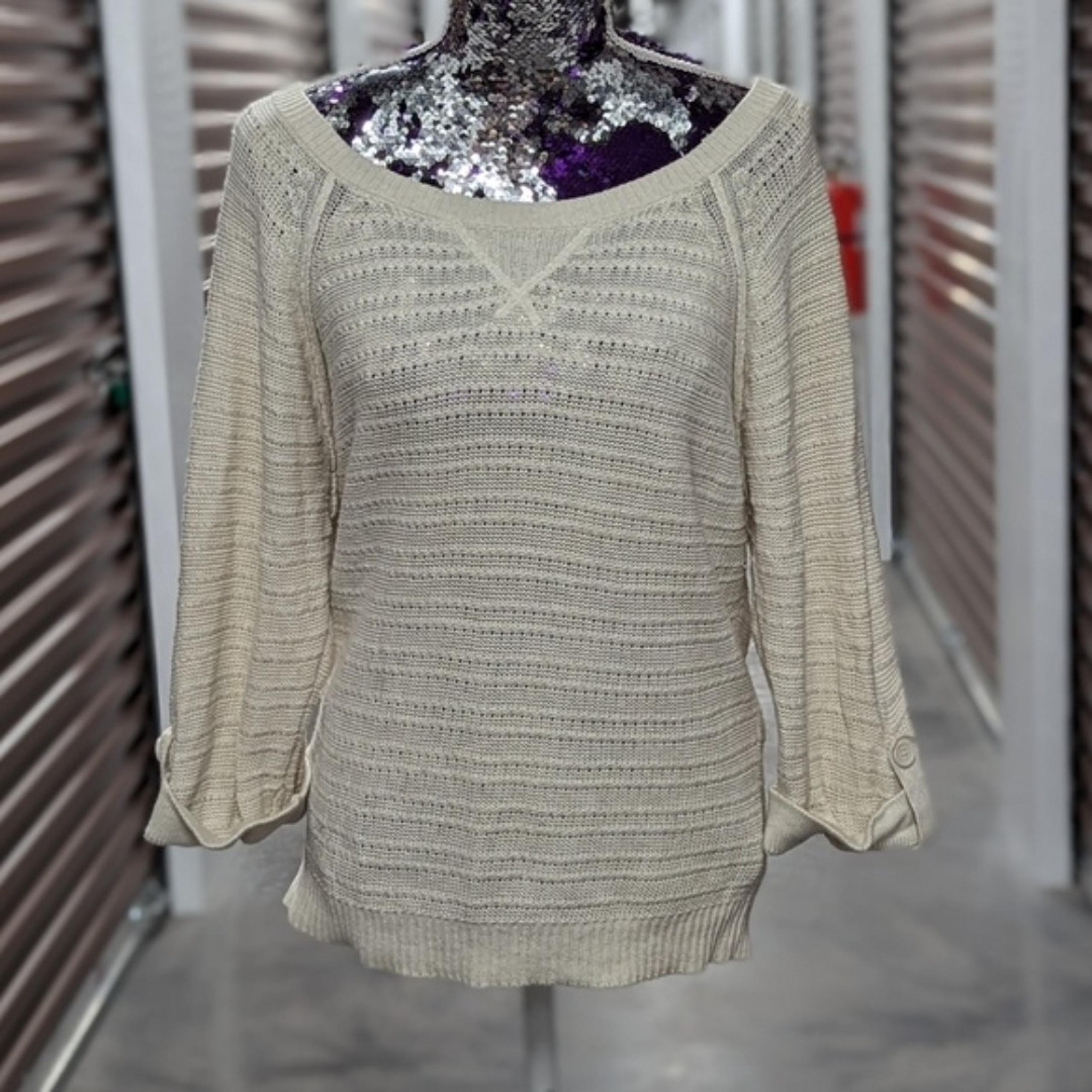 American Eagle Small 100% Cotton Cream Knit Scoop Neck Cotton Sweater