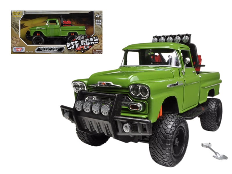 1958 Chevrolet Apache Fleetside Pickup Truck Off Road Green 1/24 Diecast Model b