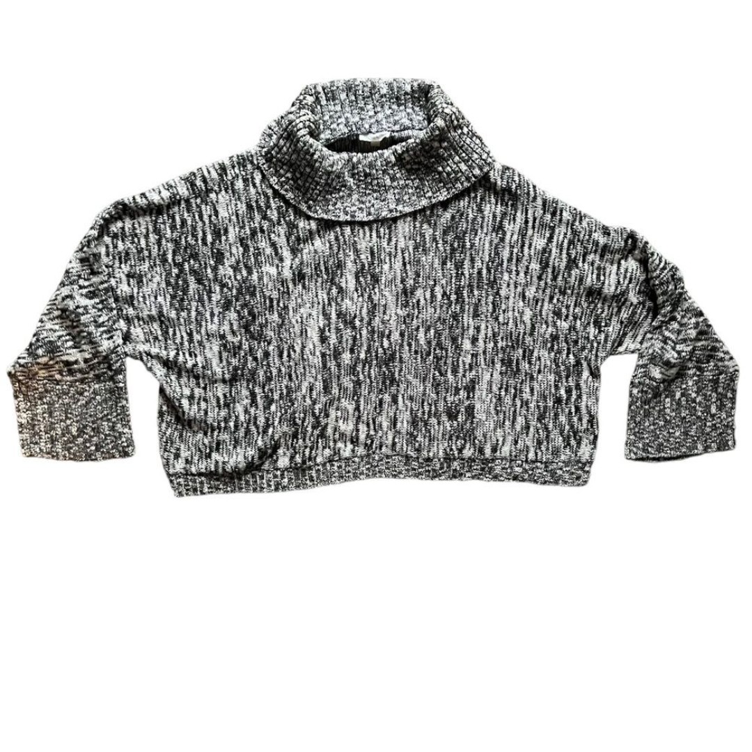 Eileen Fisher Baby Alpaca Cropped Cowl Neck Sweater Marled Grey Women's size XL
