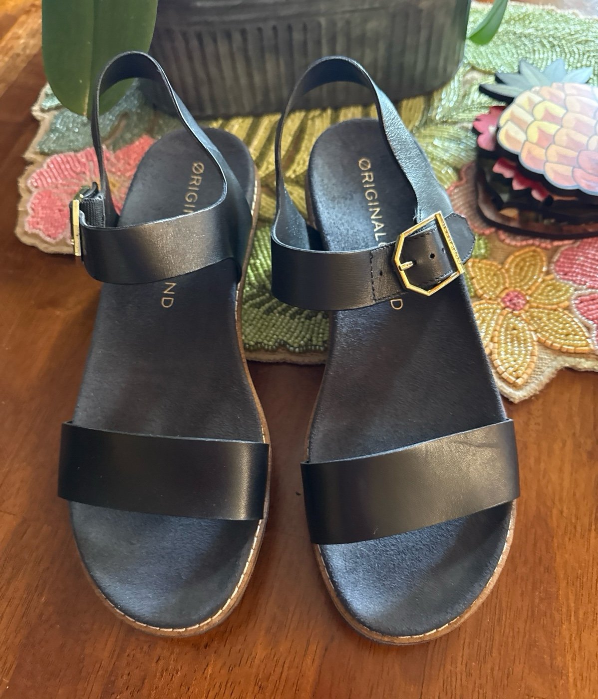 Cole Haan Black Original Grand Platform Wedge Sandals, Size 6-1/2