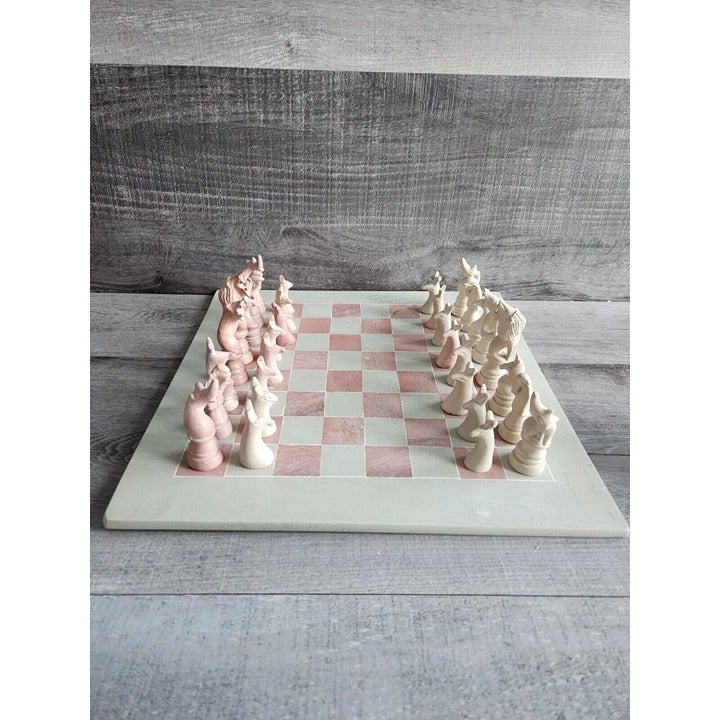 Artisan Handcarved Kenyan Soapstone Animal Kingdom 16 Chess Set