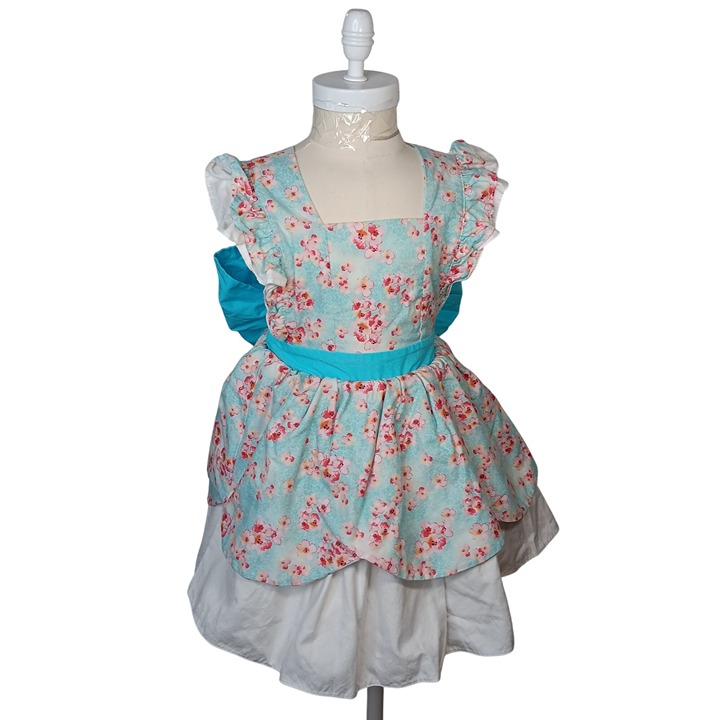 Fox & Heron Dress Girls 4 Floral Blue Bow Ruffled Sleeves Petticoat Handmade Cus