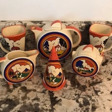Tea set Moorland Chelsea Clarice Cliff Inspired Huntley Rare & HTF Vintage