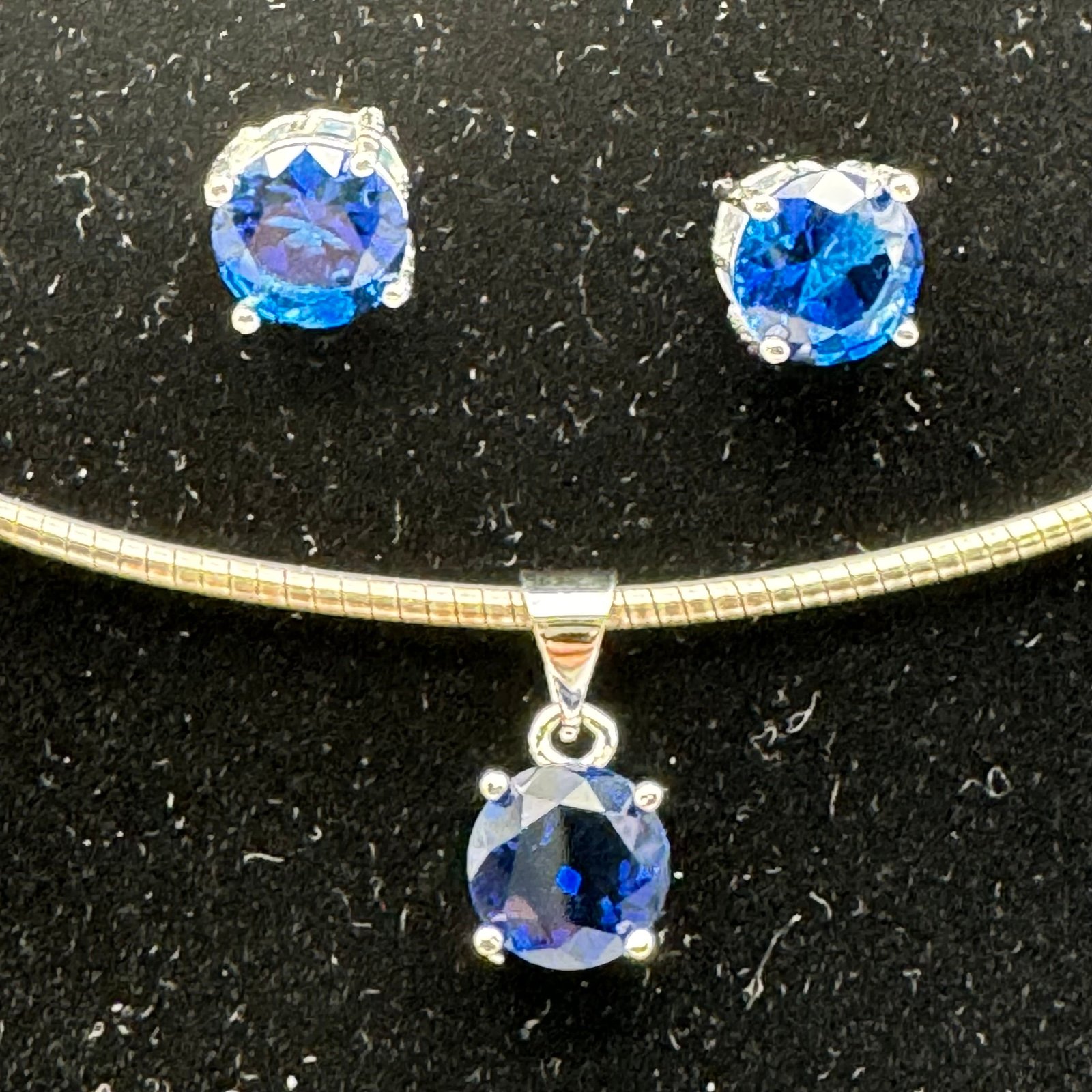 Vintage Silver CZ Sapphire Pendant With Matching Earrings