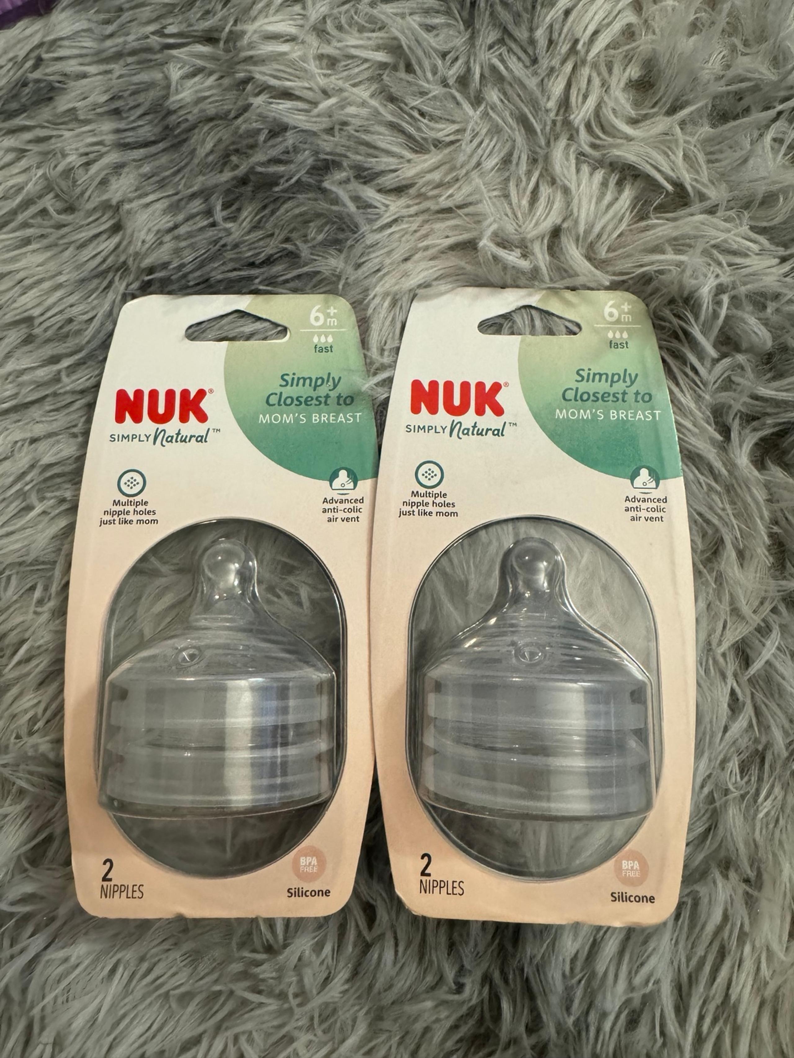Nuk Simply Natural 2 Nipples 6+M Fast Flow BPA Free Silicone bundle