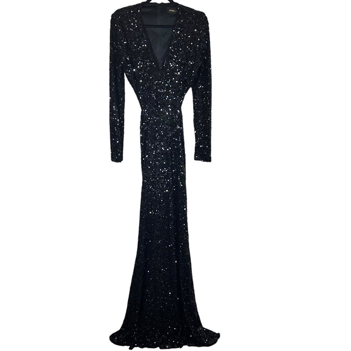 NovaLuxe Madeline Embellished Maxi Dress Sequence Black Women’s Size XL