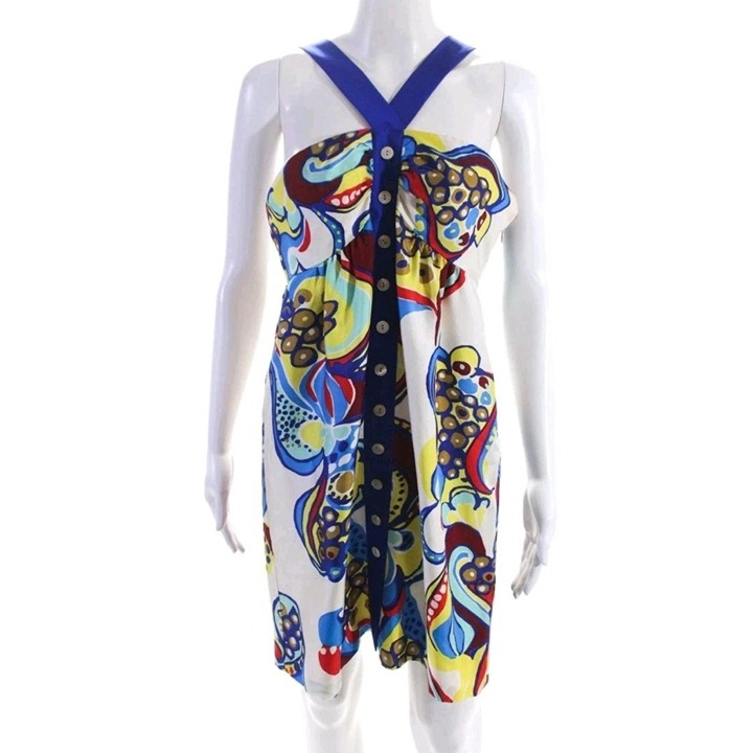 Tibi Silk Abstract Print Dress Multicolor Size 8 Lined Side Zip Straps