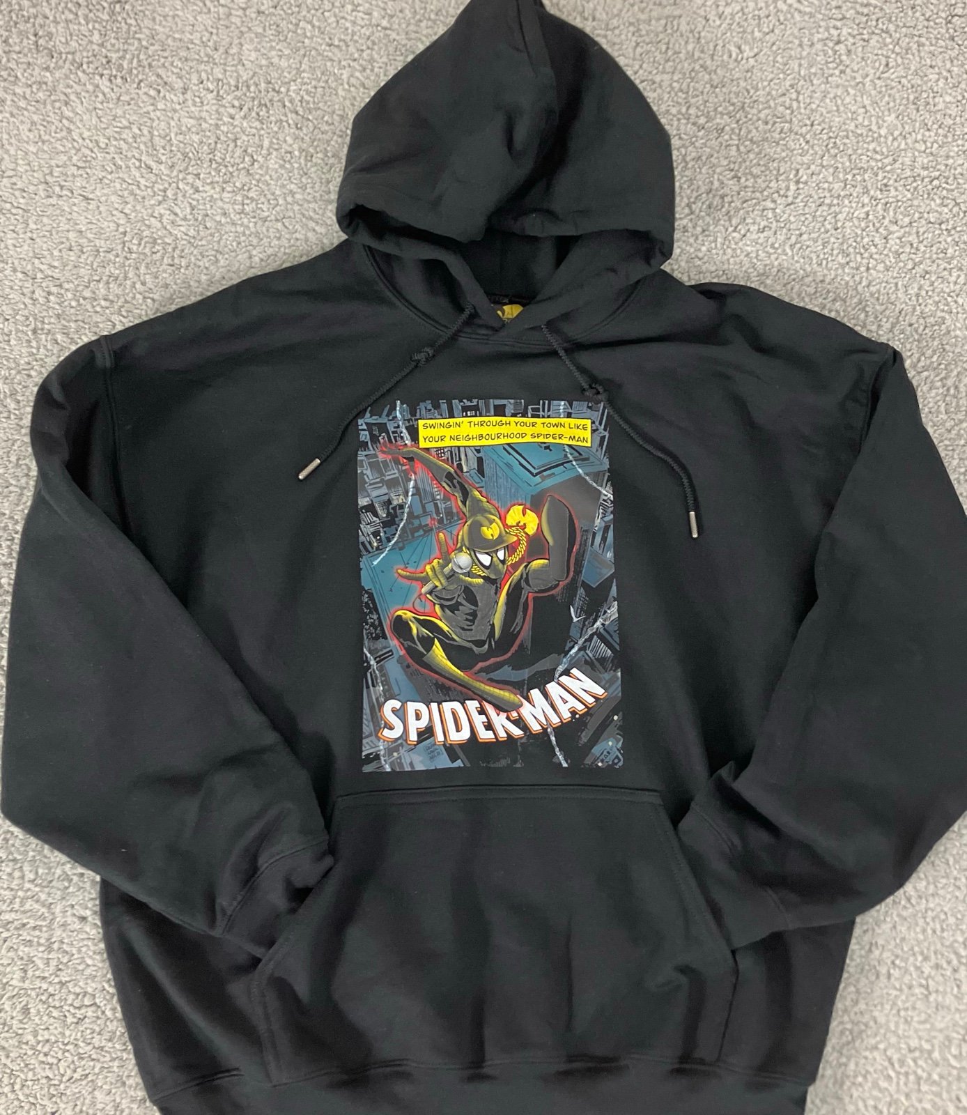 NY City Spiderman & Wu-Tang Collab Protect Ya Neck Lyrics Comic Hoodie Size XL