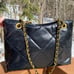 Luxury Faux Leather Black Handbag with Gold Chains