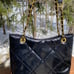 Luxury Faux Leather Black Handbag with Gold Chains
