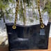 Luxury Faux Leather Black Handbag with Gold Chains
