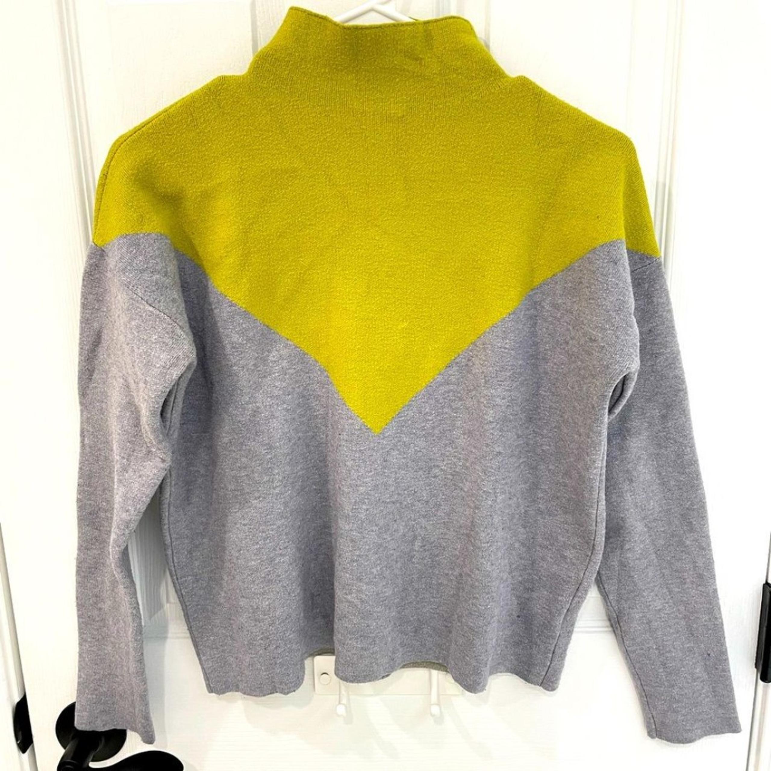 Cynthia Rowley Gray Yellow Color Block Mock Neck Boxy Sweater Women’s Size S