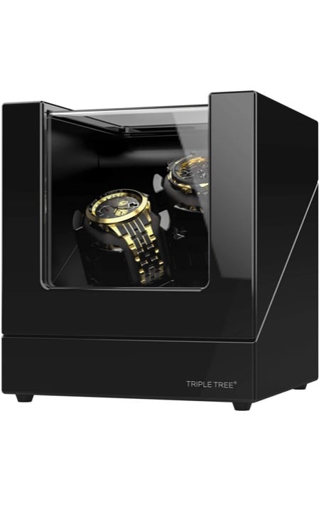 Double Watch Winder for Automatic Watches Glossy Solid Wooden Box
