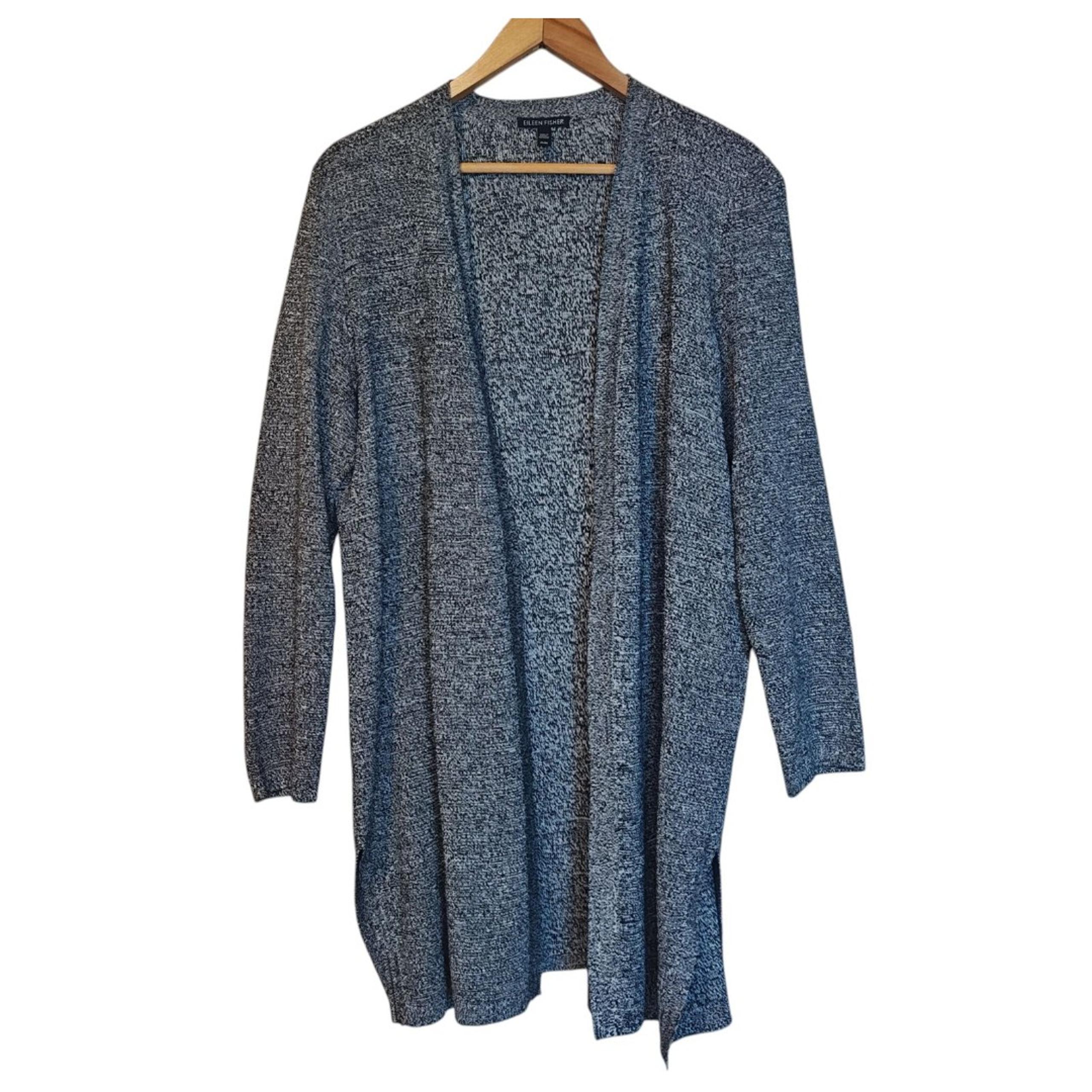 Eileen Fisher Cardigan Womens Medium Open Front Lightweight Sweater Linen Silk B