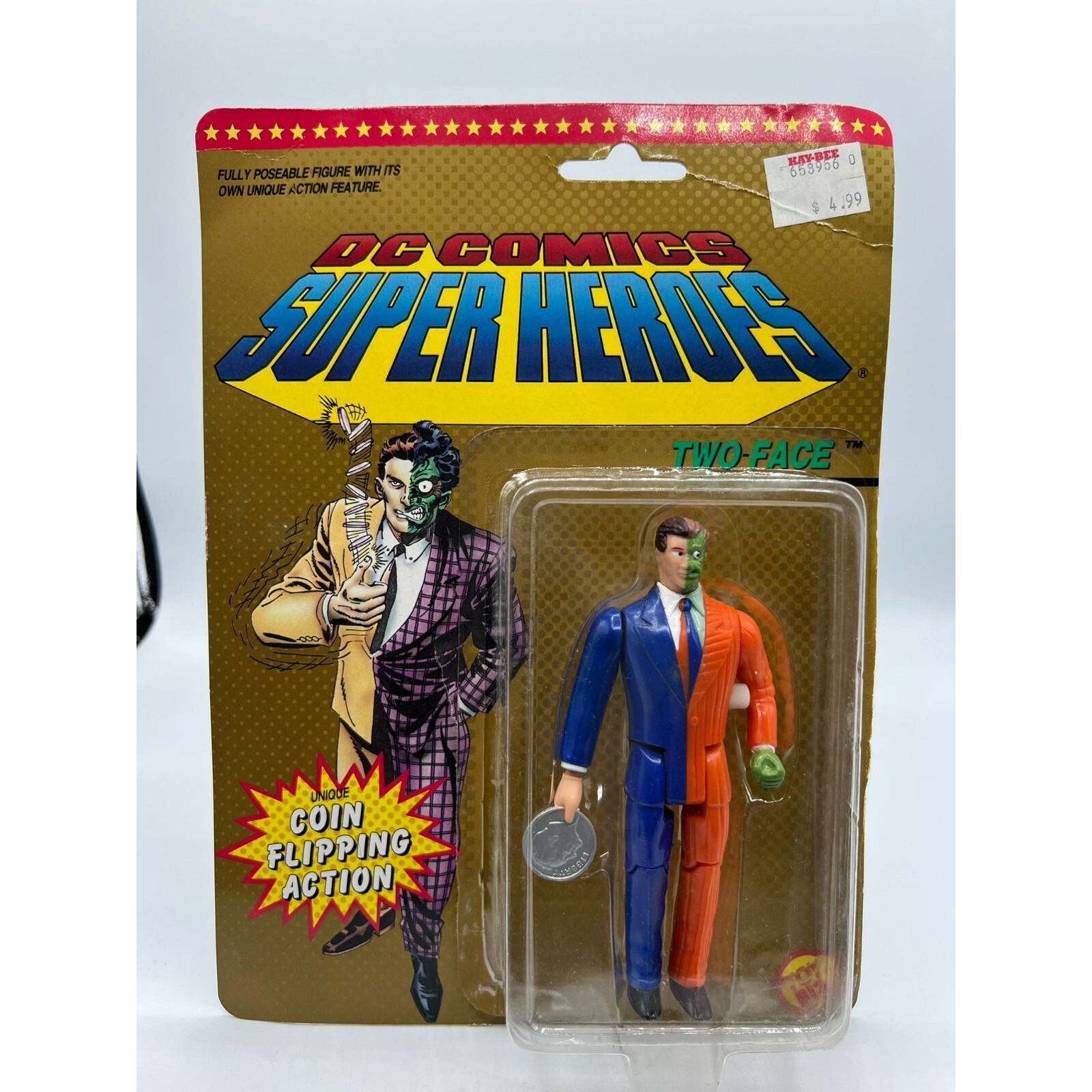 DC Comics Super Heroes Two-Face Batman Coin Flipping Action Figure Toy Biz 1990