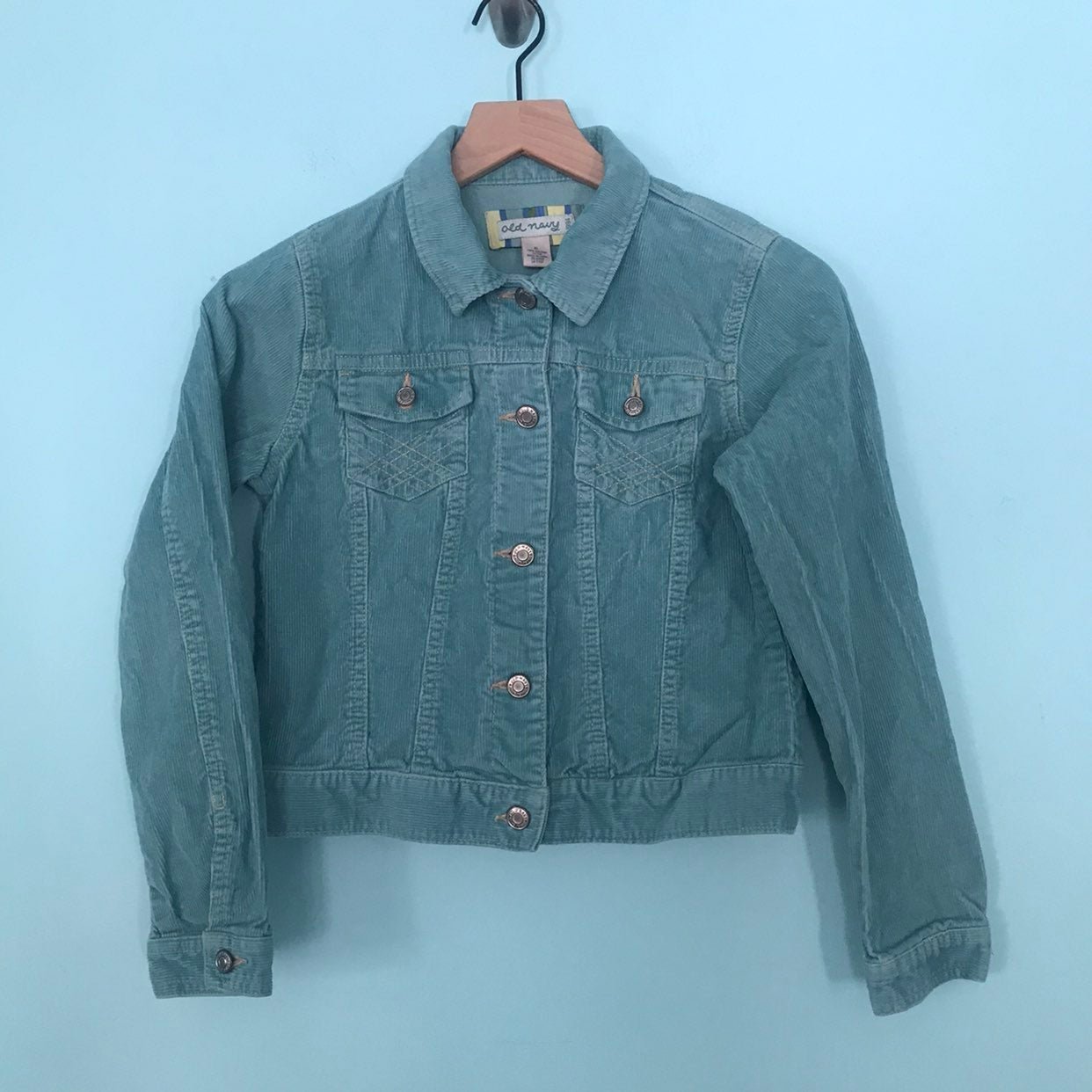 Old Navy Girls Corduroy Vintage Button Front Denim Trucker Jacket Green 14-16