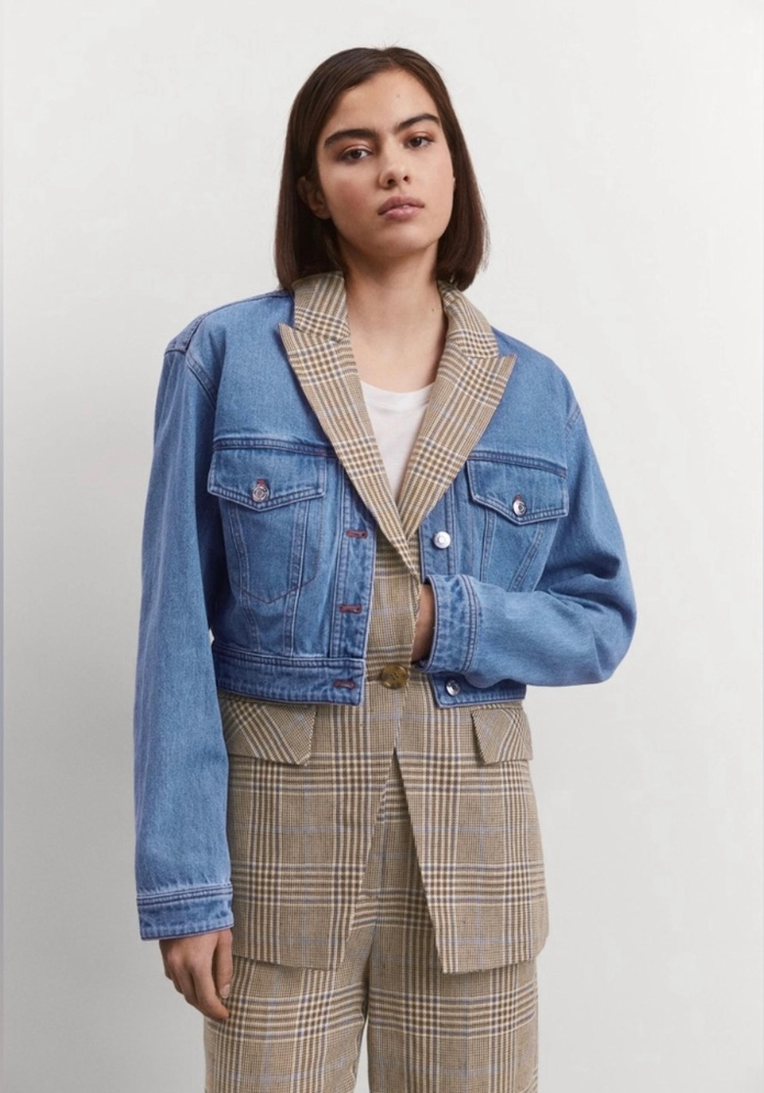 Veronica Beard Keaton   Combo Coat Denim Plaid Dickey Jacket Size Small $898