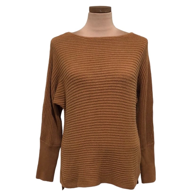 Rachel Zoe Sweater Size Medium Nutmeg Brown Ribbed Boat Neck Pullover