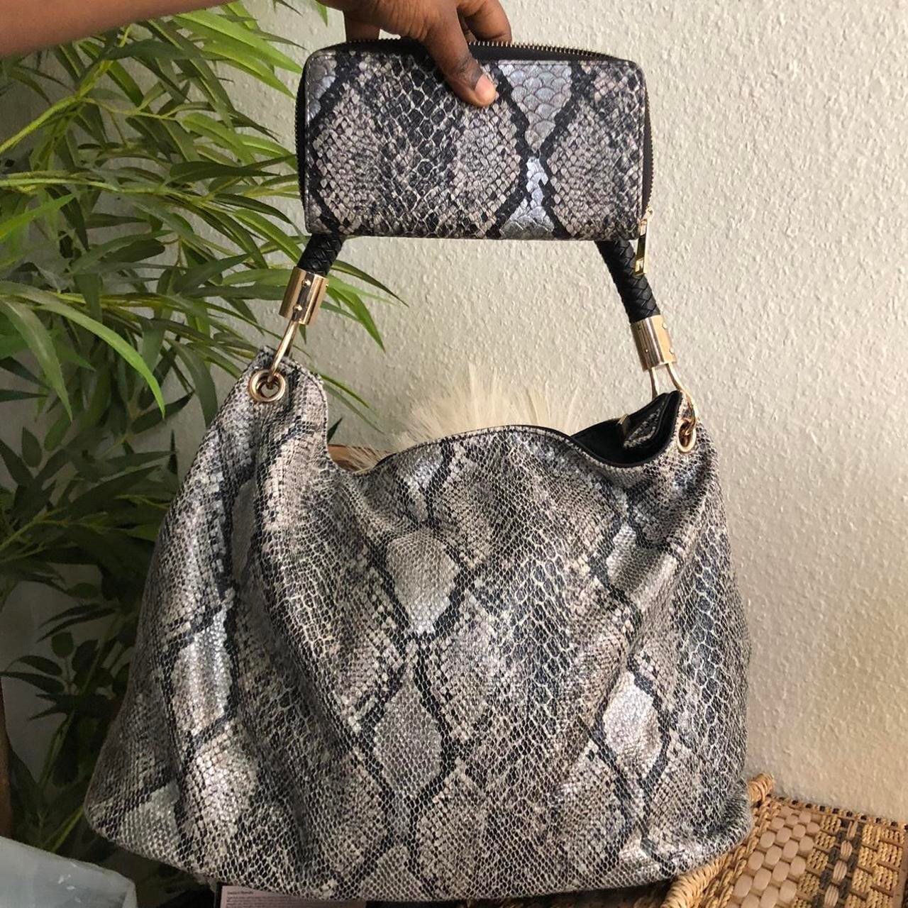 Mellow world Grey black snake genuine leather shoulder handbag purse & wallet