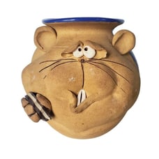 Artisan Quirky Ceramic Mouse Art Pottery Vase Blue Round Cookie Jar Oreo Unique