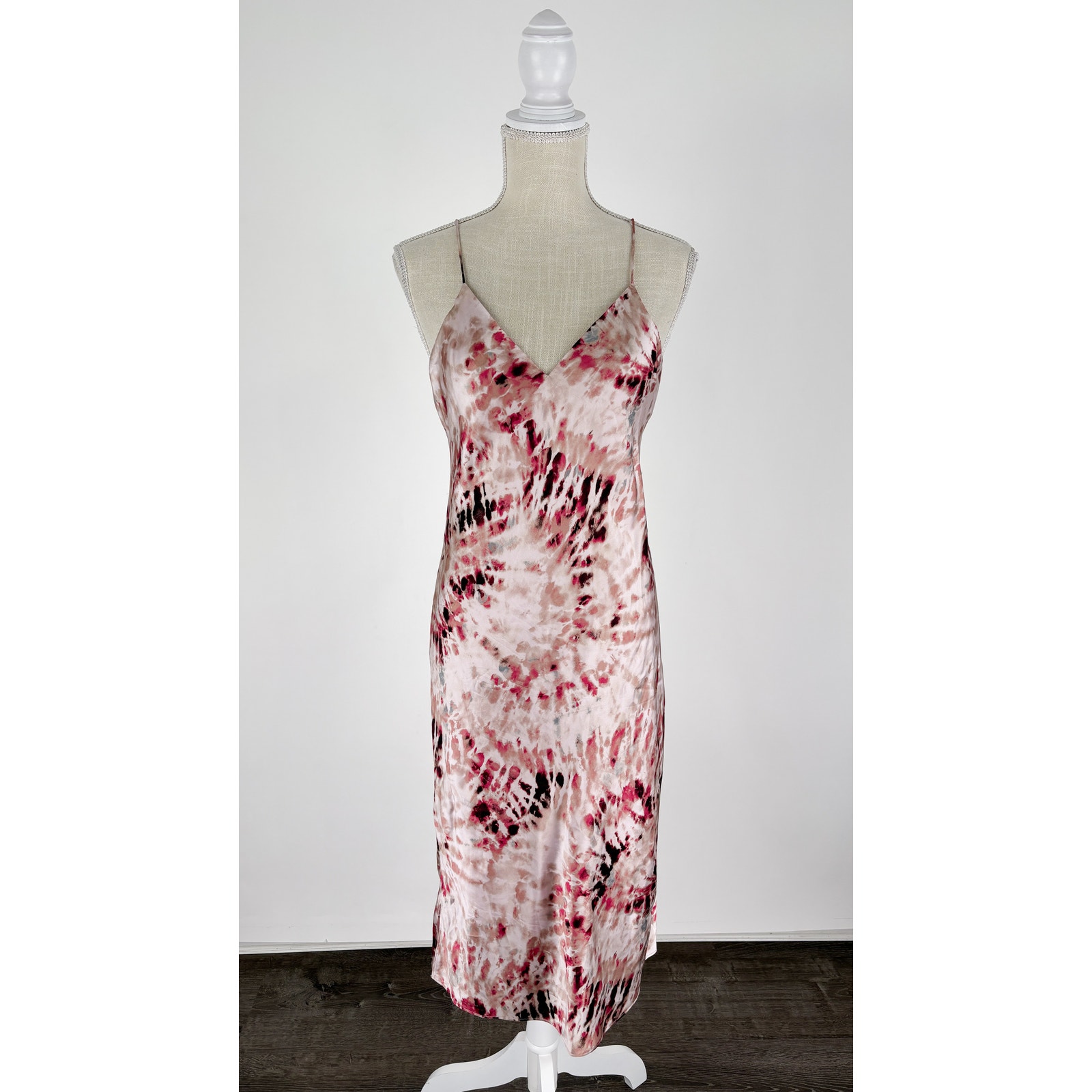 Cami NYC Raven Tie Dyed Silk Charmeuse Midi Slip Dress Womens Size Small V Neck