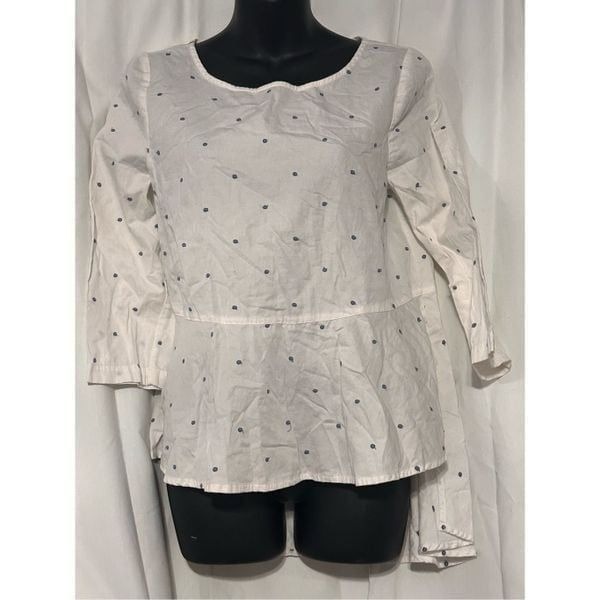 Beautiful ANTHROPOLOGIE Maeve Ruffle White Blue Dot Shirt Long Sleeve size 6