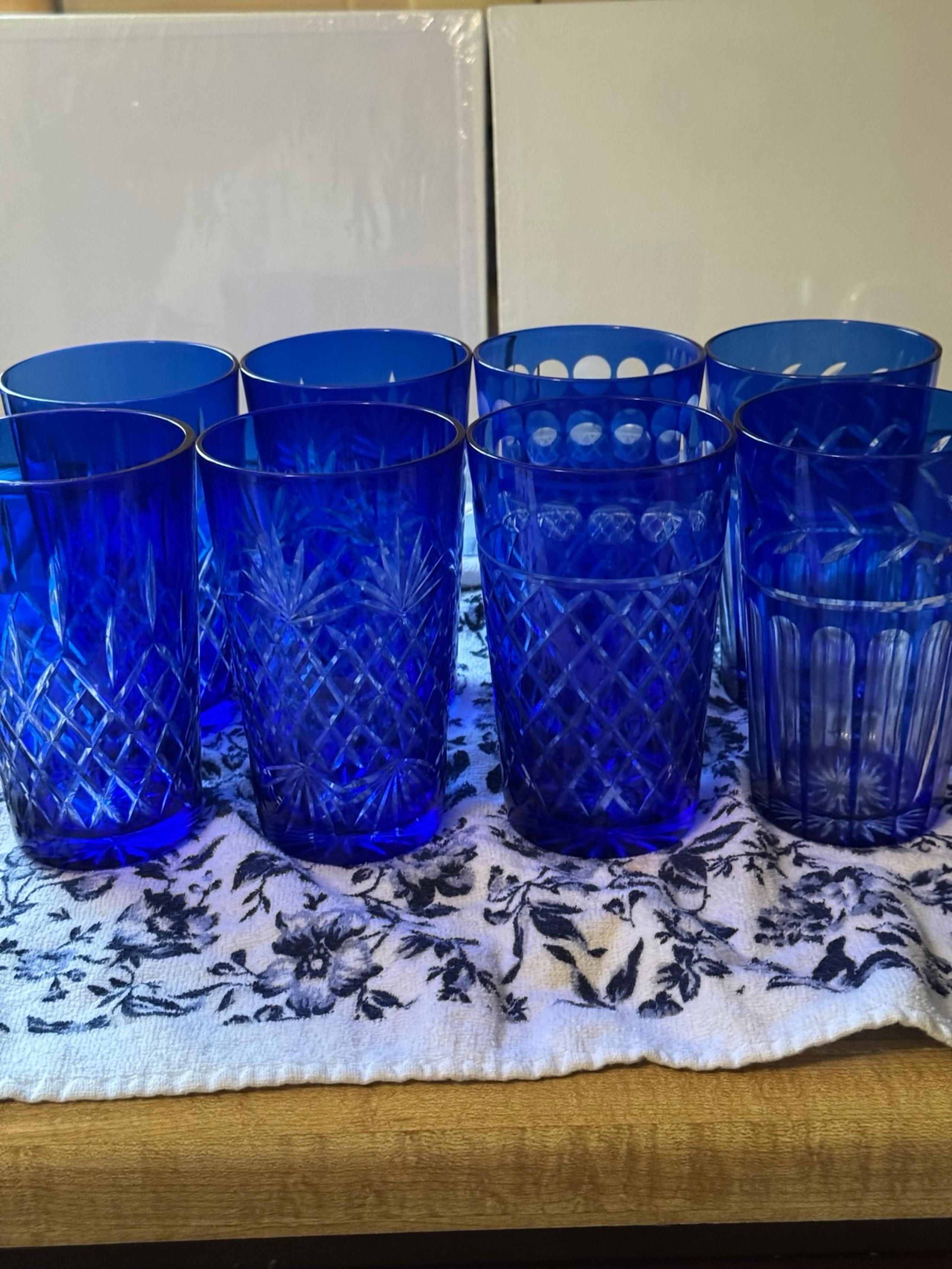 8 Vintage Imperial Estate Triumph Crystal Cobalt Blue Highball Glasses