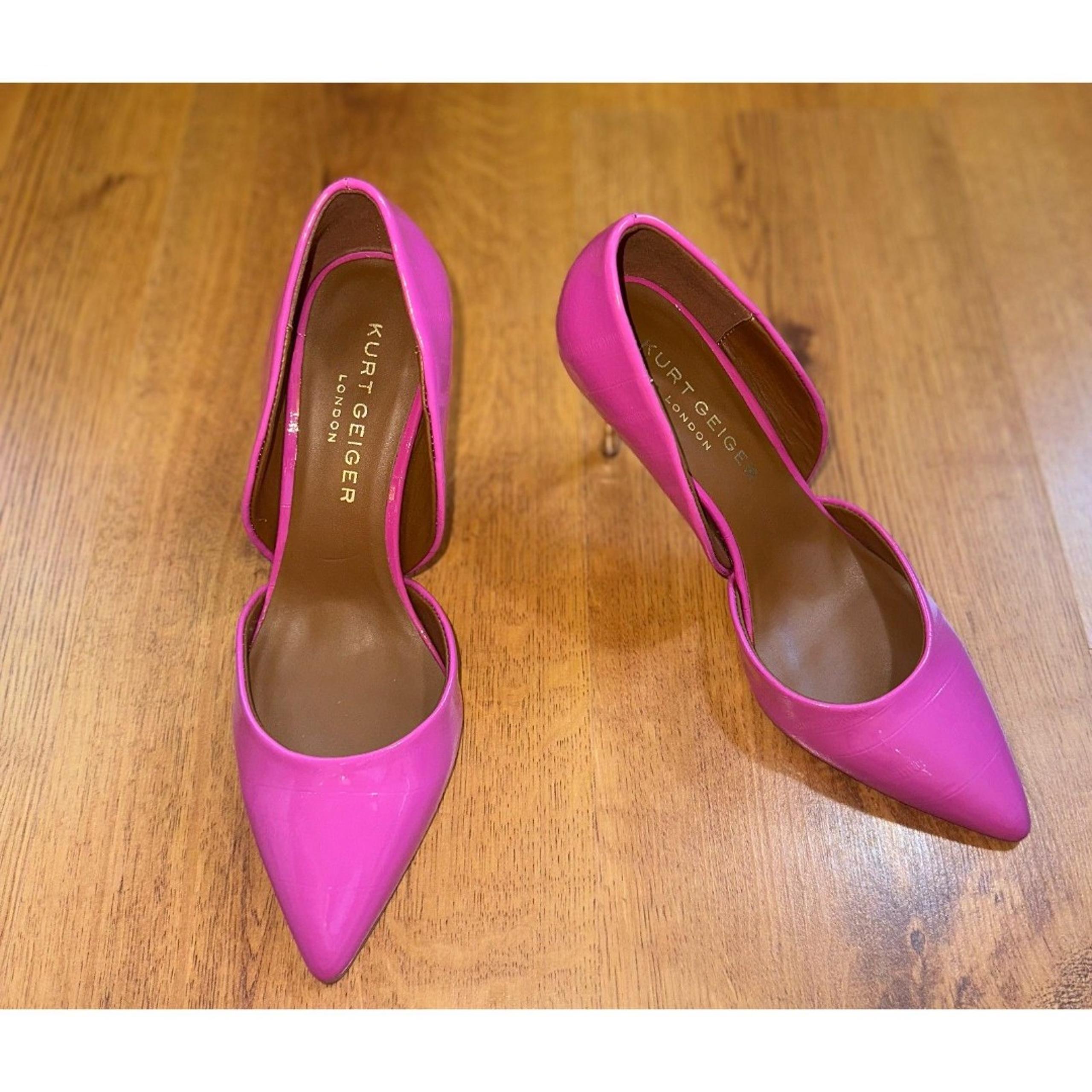 Kurt Geiger Bond 90 D'orsay Pumps Heels, Pink Patent Leather, Size 38 7.5