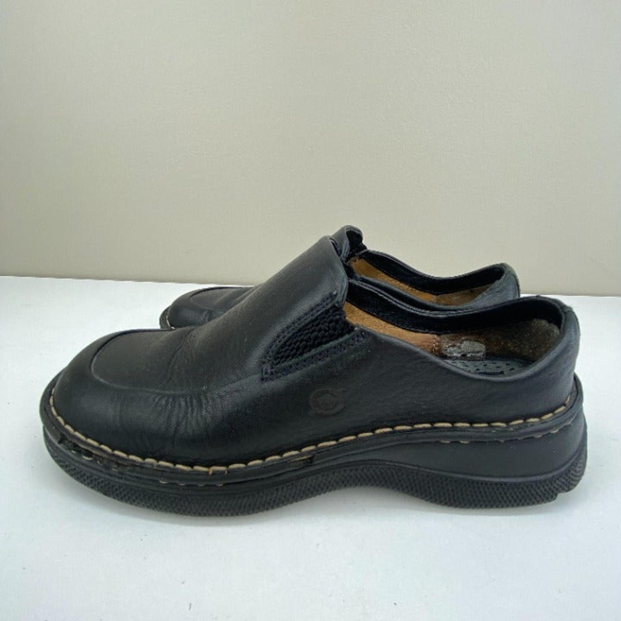 Born Women Black Leather Slip Ons