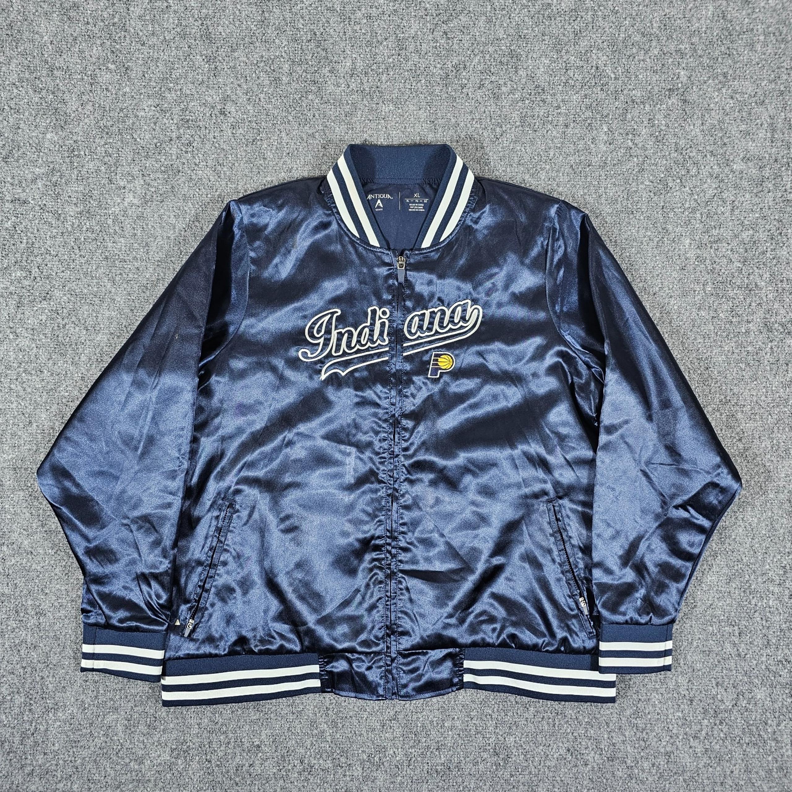 Antigua NBA Indiana Pacers Graphic Zip Up Windbreaker Jacket Blue Men's Size XL