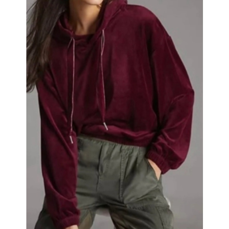 Daily Practice Anthropologie Maroon Velvet Cropped Hoodie sz S