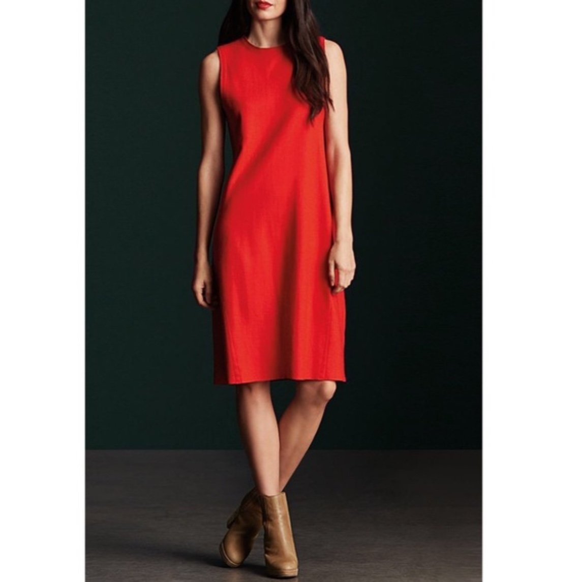 Eileen Fisher poppy red boiled wool light weight shift dress XL NWT