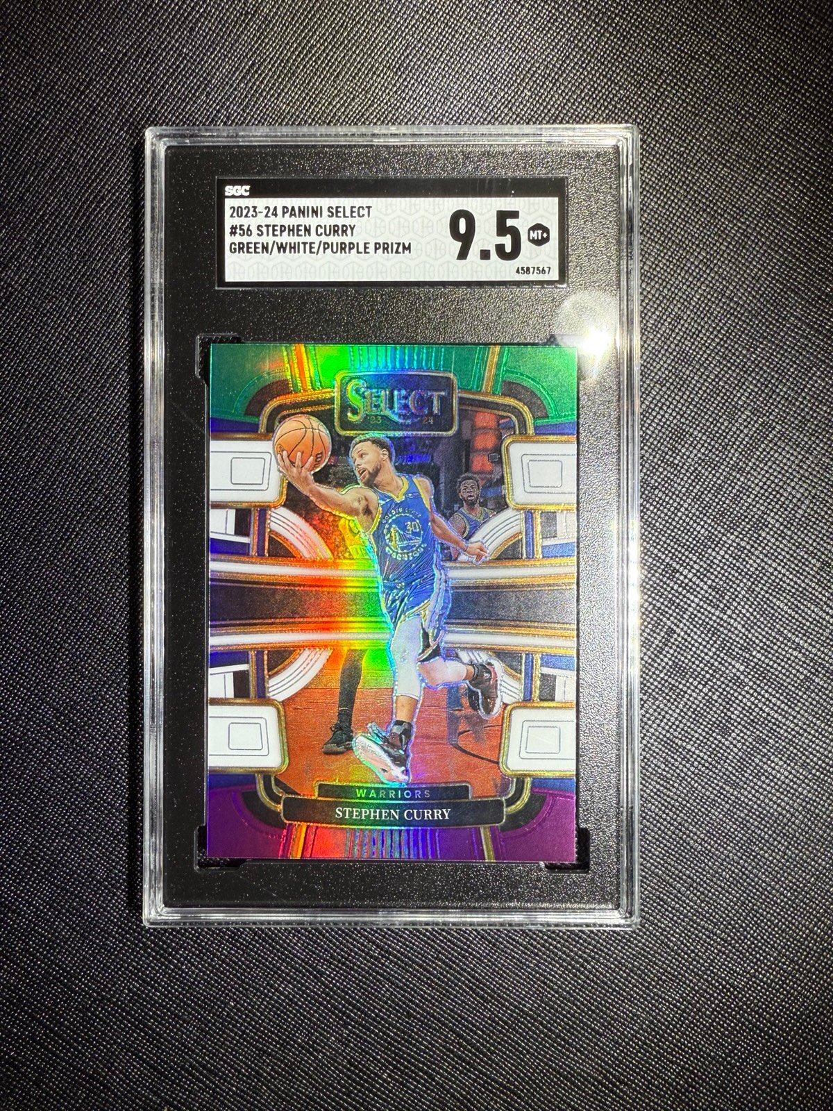 2023-24 Panini Select #56 Stephen Curry Green/White/Purple Prizm – SGC 9.5 Mint+