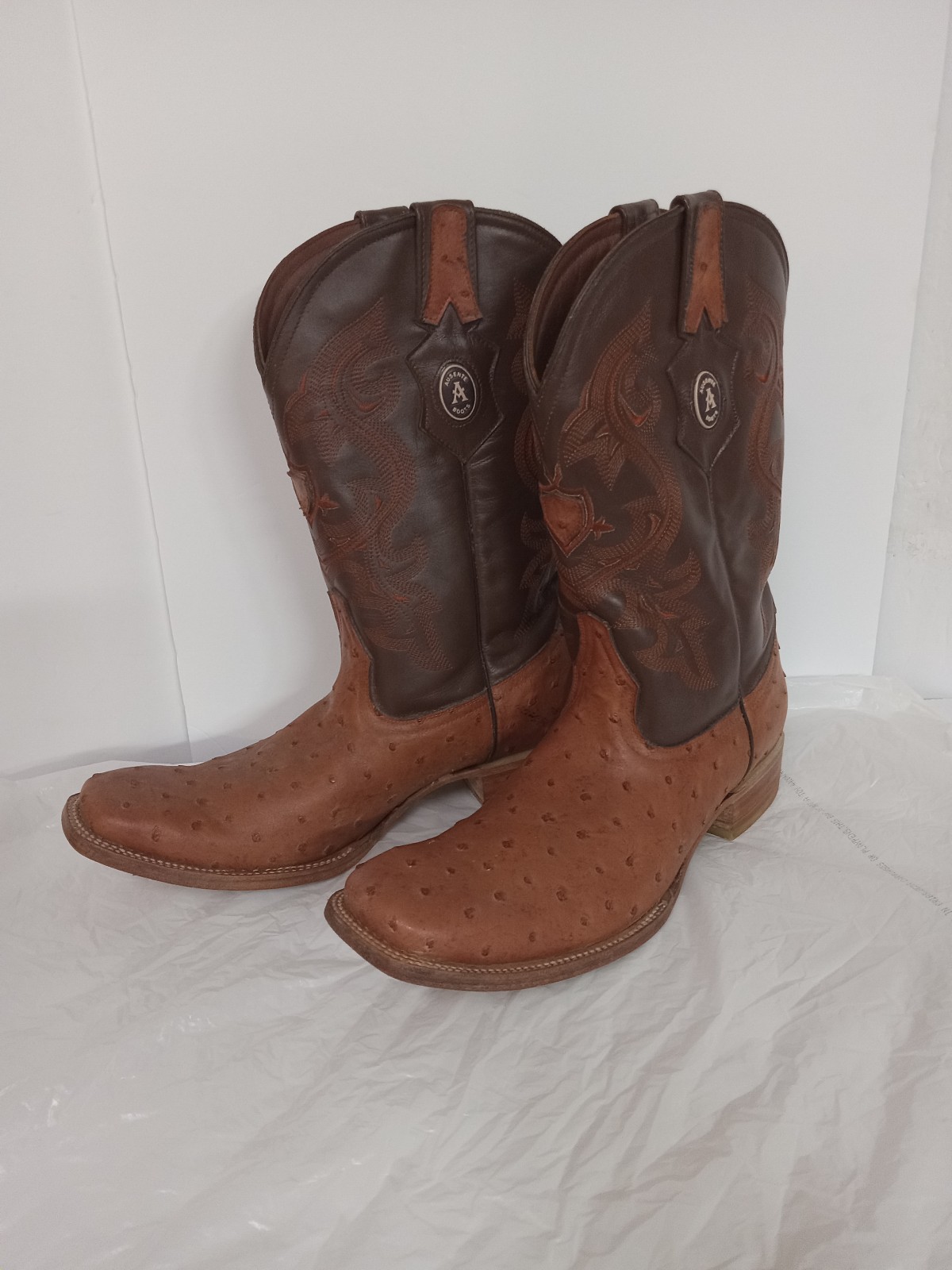 Ausente Cowboy Boots Leather Ostrich Embossed Square Toe Size 11