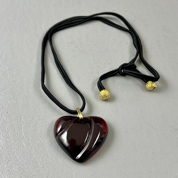 Baccarat Crystal Glass Red Heart Pendant With Black Cord Necklace