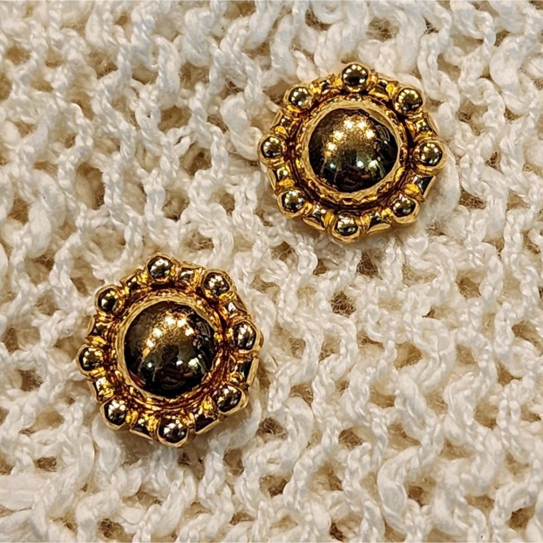 Vintage Signed Monet Gold Toned Flower Shaped Statement Pierced Earrings