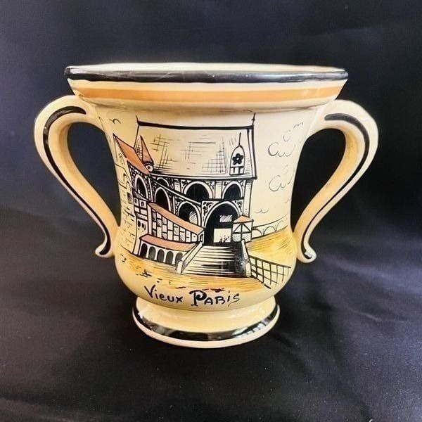 Antique Vintage French Vieux Paris porcelain vase Yellow Two Handle RARE