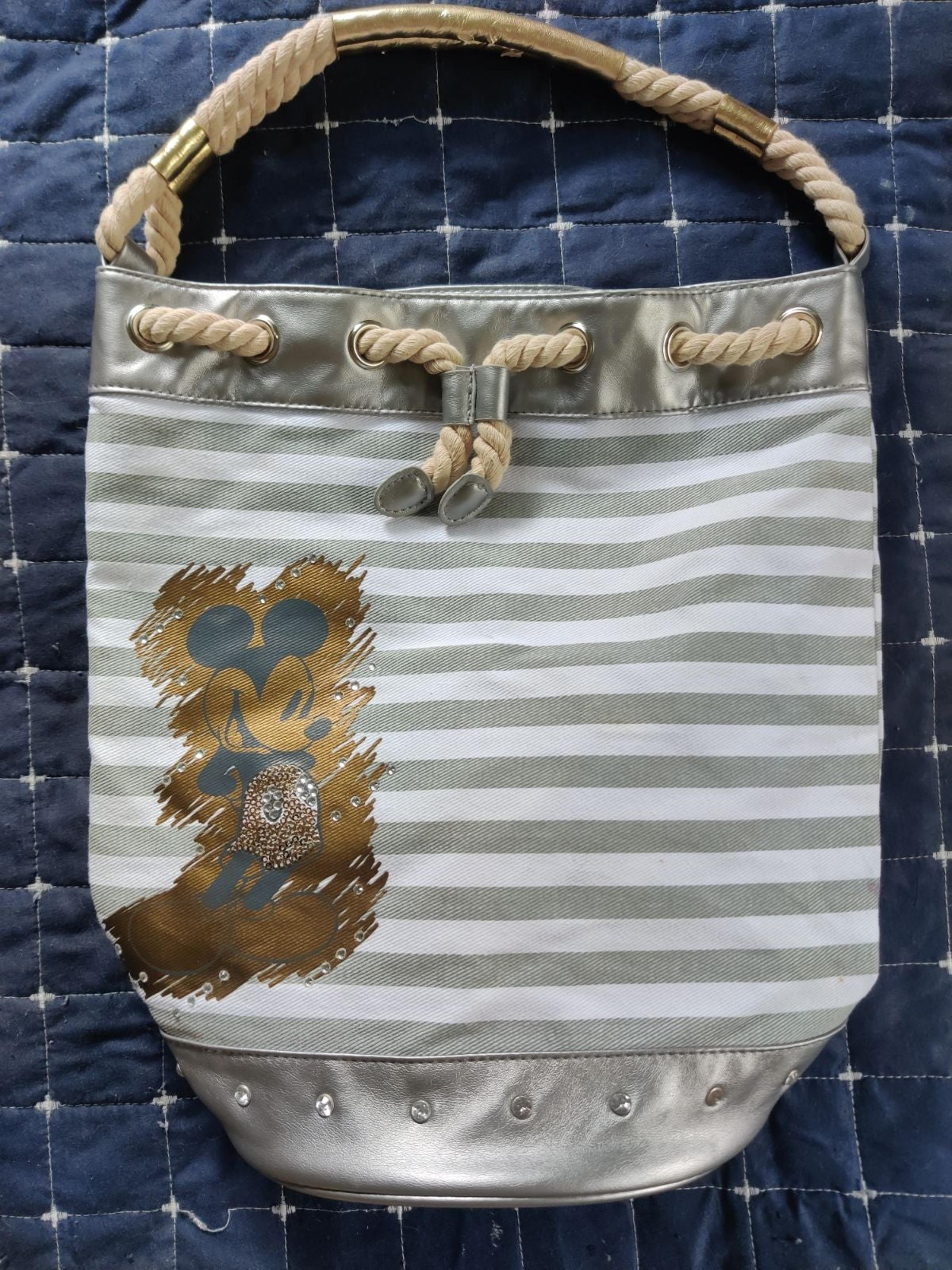 Disney Mickey Jewel Cinched Bucket Bag Stripe Rope
