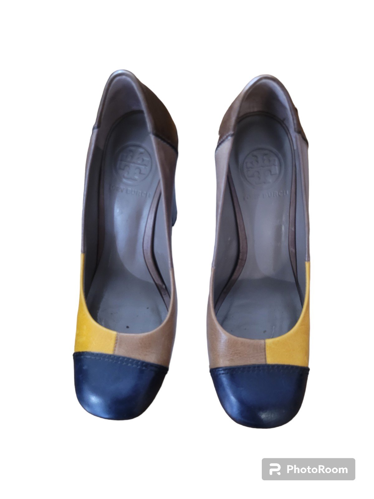 Tory Burch Multicolor Leather Taupe Block Heel Pumps