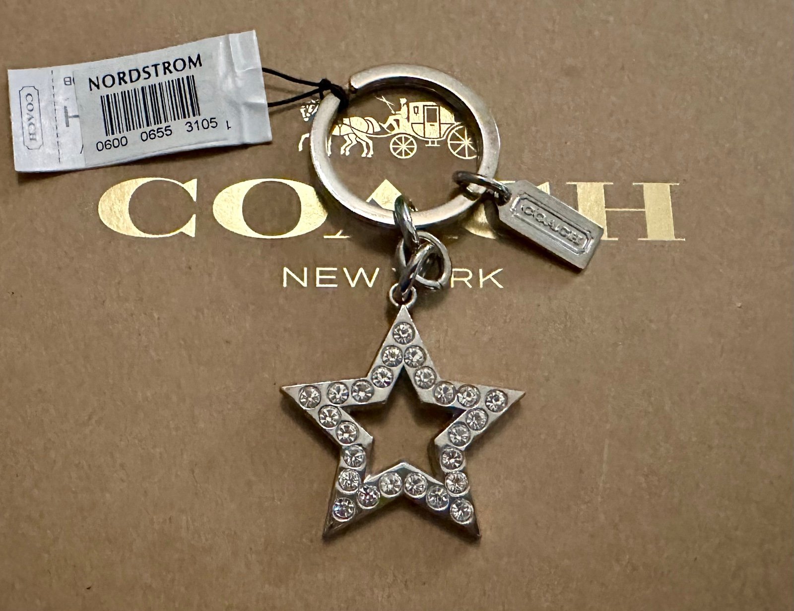 Coach Pave Crystal Open Star Keychain Fob Bag Charm Silver-tone