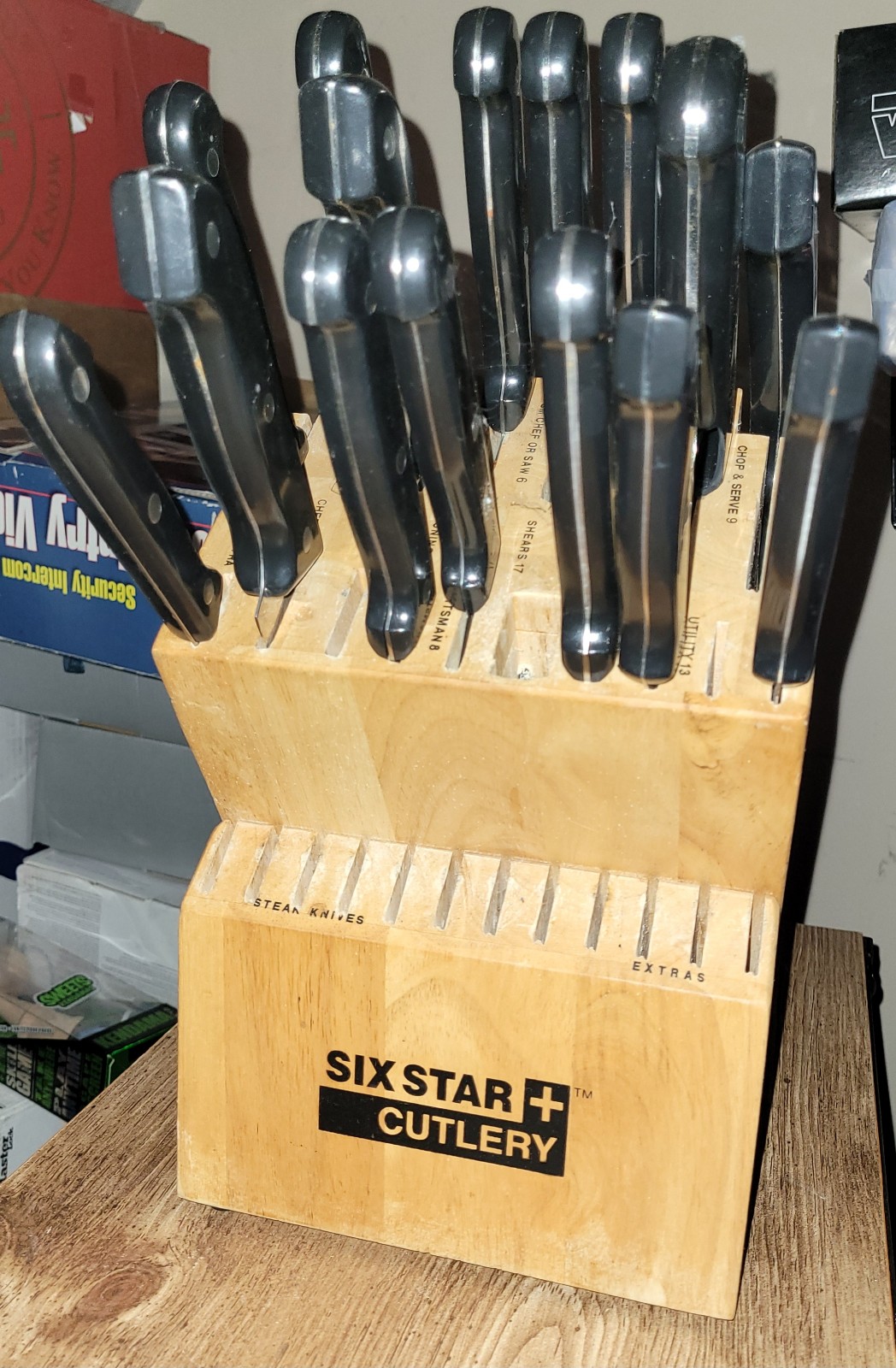 Ronco Showtime Six Star Cutlery Knives 30 Slot Solid Wood Knife Block +15 Knives
