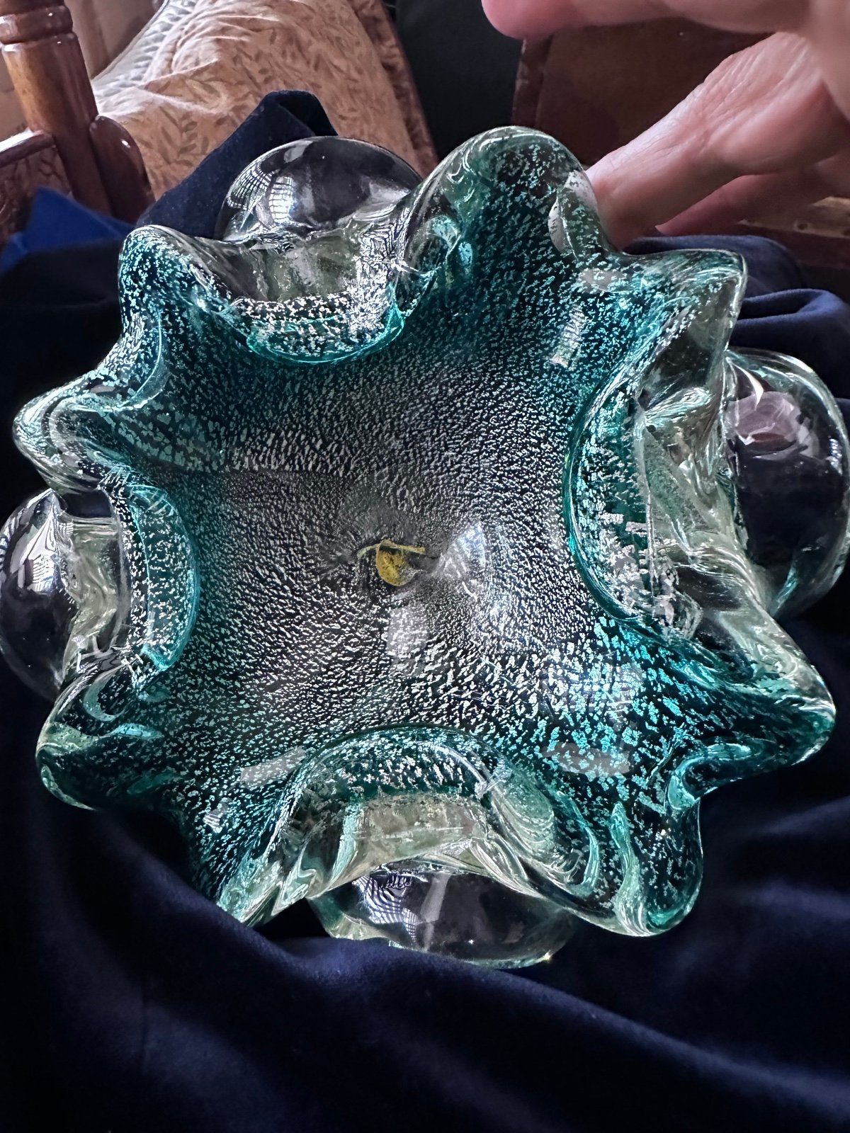 Vintage Green Murano Bollinato Free Pop Art Glass Biomorphic Aventurine MCM Bowl