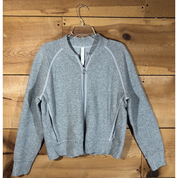 Lululemon On Repeat Bomber Full Zip Jacket Womens Size 12 Athletic Ruffled Gray